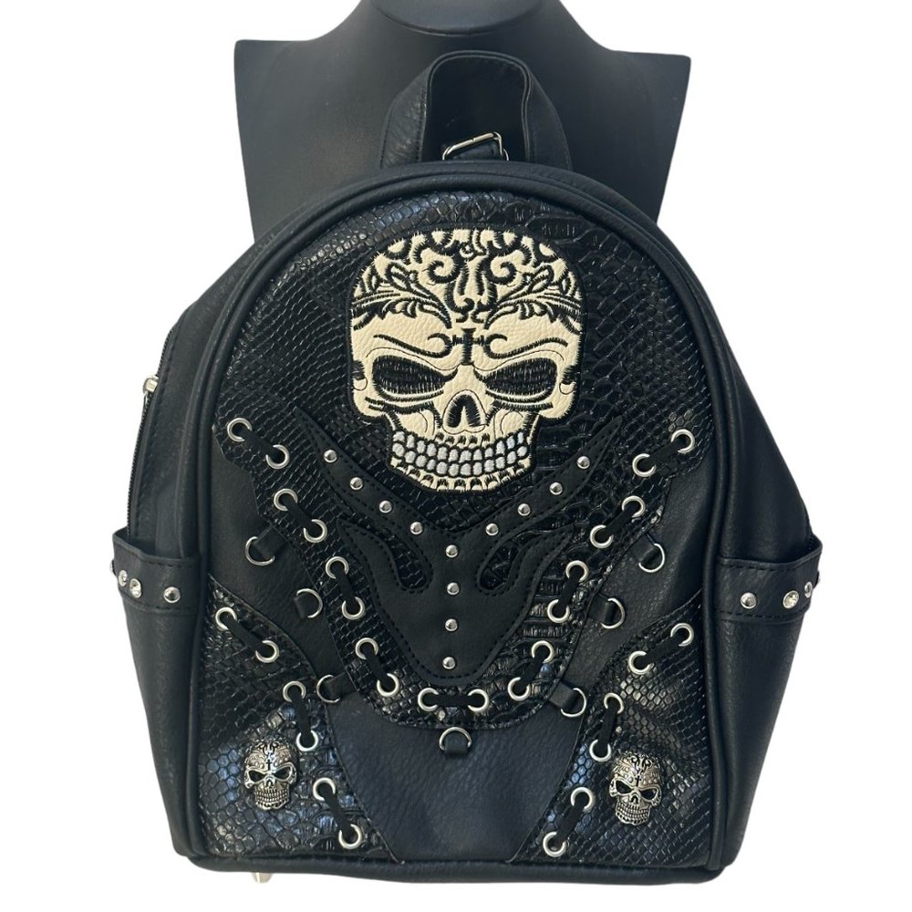 (7-202) Brand New with Tag - Black Embroidered Skull Backpack